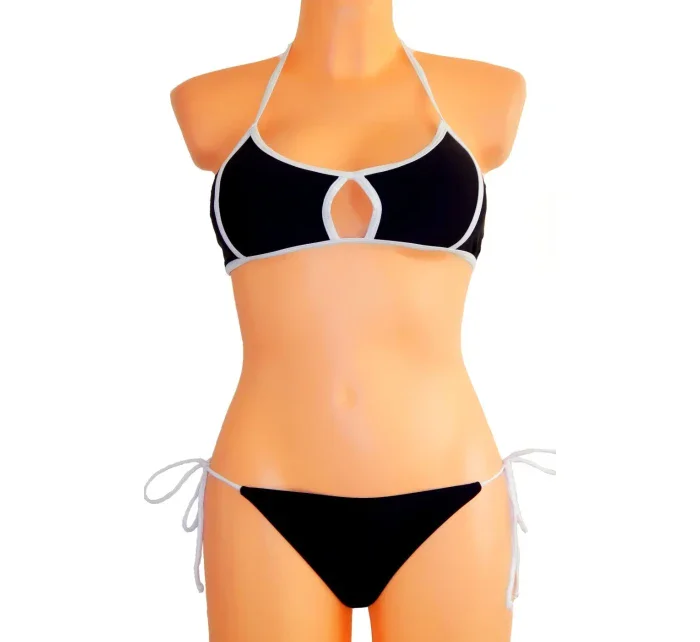 Dámské plavky dvoudílné sexy bikiny SULTRY polstrované košíčky zdobené bílými lemy černé - Černá - OEM Dámské plavky dvoudílné sexy bikiny SULTRY polstrované košíčky zdobené bílými lemy černé - Černá - OEM