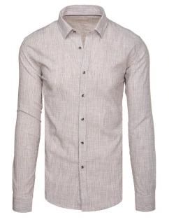 Pánská košile s dlouhým rukávem a jemným proužkem béžová FashionStreet DX2657