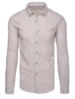 Pánská košile s dlouhým rukávem a jemným proužkem béžová FashionStreet DX2657
