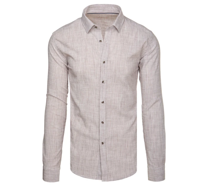 Pánská košile s dlouhým rukávem a jemným proužkem béžová FashionStreet DX2657 Pánská košile s dlouhým rukávem a jemným proužkem béžová FashionStreet DX2657