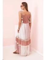 Dámské boho šaty s ramínky s výšivkou a krajkou velbloud