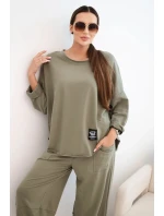 Komplet bavlněný mikina + kalhoty světlá khaki