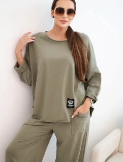 Komplet bavlněný mikina + kalhoty světlá khaki