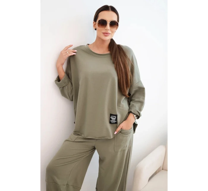 Komplet bavlněný mikina + kalhoty světlá khaki
