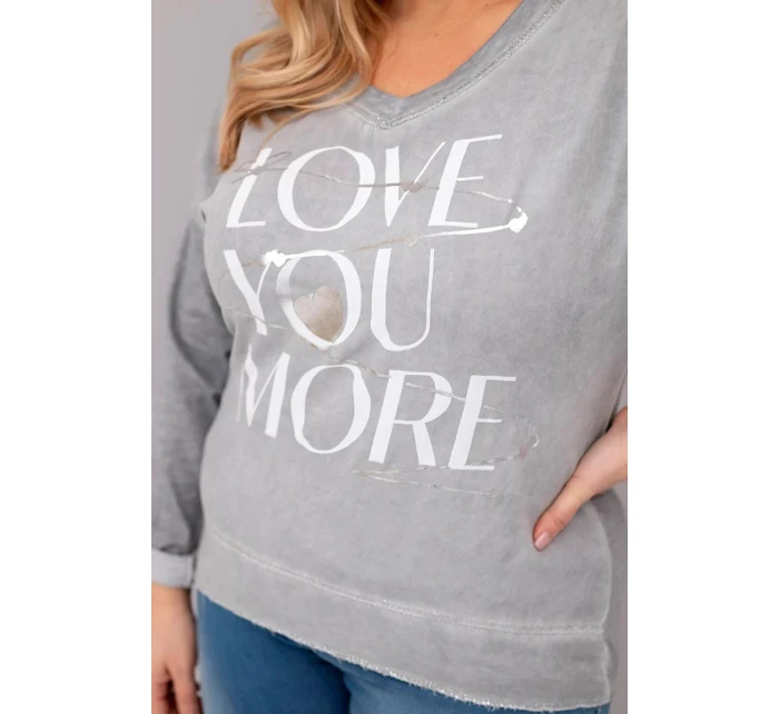 Dámská blůza Plus Size s potiskem Love You More šedá