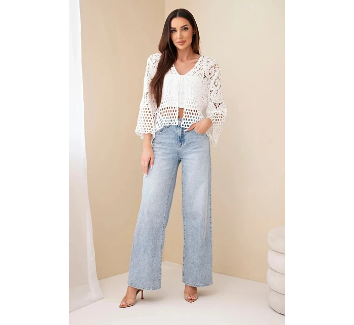 Dámský letní krajkový svetr s knoflíky a dlouhým rukávem černý