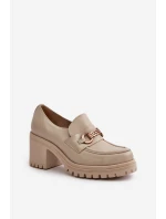 model 21669398 Lakované Polobotky Dámské Na Podpatku Přírodní Kůže Světle Béžové - Zazoo