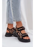 Eko Kožené Lehké Sandály Na Platformě Panther Hnědé Eko Kožené Lehké Sandály Na Platformě Panther Hnědé