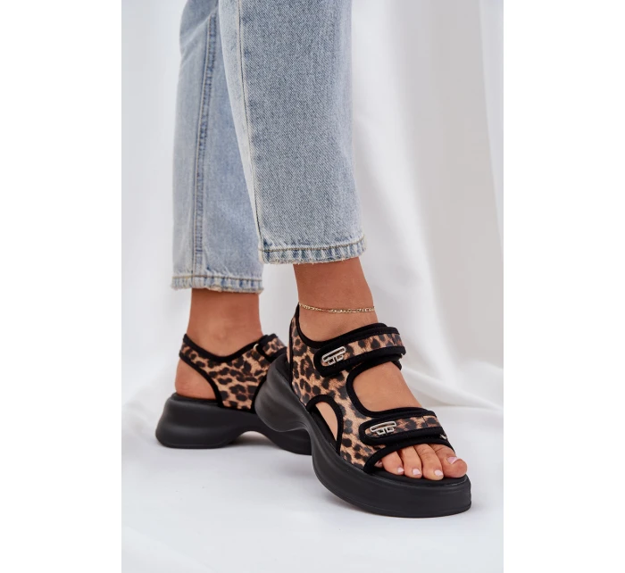 Eko Kožené Lehké Sandály Na Platformě Panther Hnědé Eko Kožené Lehké Sandály Na Platformě Panther Hnědé