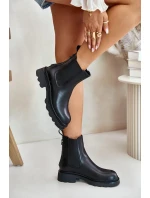 Kožené Kotníkové Boty Chelsea S Ozdobným Řetězem Zateplené D&A Černé Kožené Kotníkové Boty Chelsea S Ozdobným Řetězem Zateplené D&A Černé