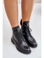 Zateplené Kotníkové Boty Na Ploché Podpatku S Ozdobou Černé Leonise