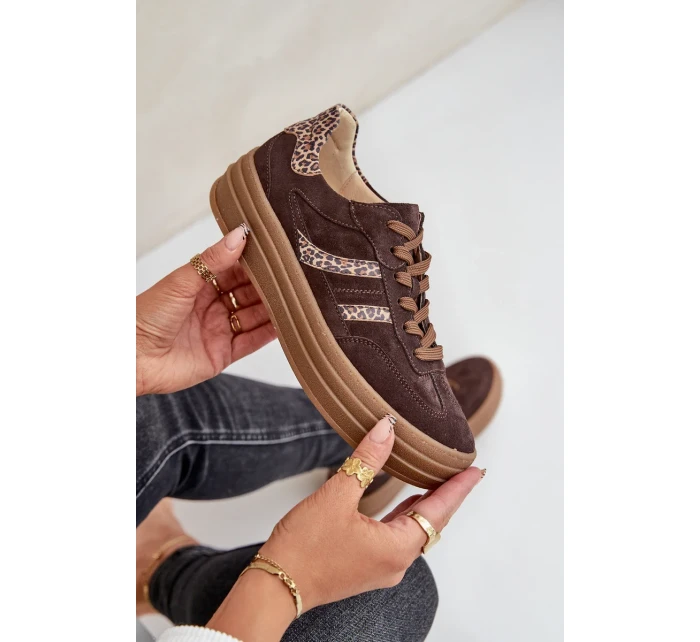 Zazoo N1176 Semišové tenisky na platformě s leopardím vzorem čokoládové