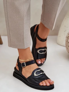 Dámské lakované sandály na klínku s ozdobou Černé Salianes