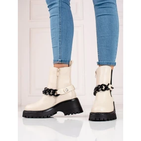 Jedinečné hnědé dámské kotníčkové boty na plochém podpatku Jedinečné hnědé dámské kotníčkové boty na plochém podpatku