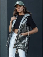 Dámská prošívaná dlouhá vesta s kapucí JESS tmavě šedá FashionStreet TY4446 Dámská prošívaná dlouhá vesta s kapucí JESS tmavě šedá FashionStreet TY4446