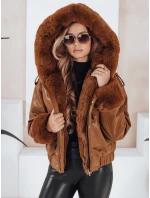 Dámská kožená bunda s kožešinou hnědá Dstreet model 21991686 - FashionStreet