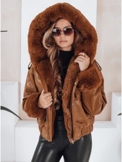 Dámská kožená bunda s kožešinou hnědá Dstreet model 21991686 - FashionStreet