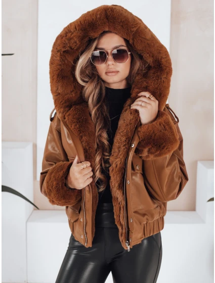 Dámská kožená bunda s kožešinou hnědá Dstreet model 21991686 - FashionStreet