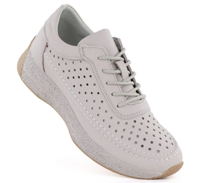 Dámské kožené ažurové polobotky Sergio Leone SP013 v šedé barvě