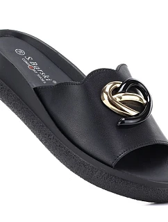 Dámské kožené žabky na platformě černé S.Barski KV61-6046