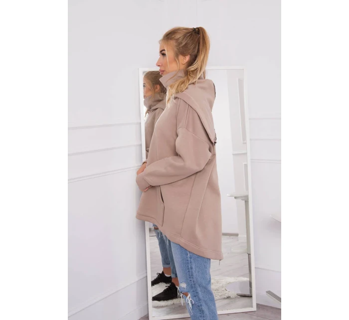 Zateplená mikina se zipem na zádech tmavě béžová