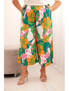 Dámské kalhoty Plus Size z viskózy s květinovým vzorem oranžová