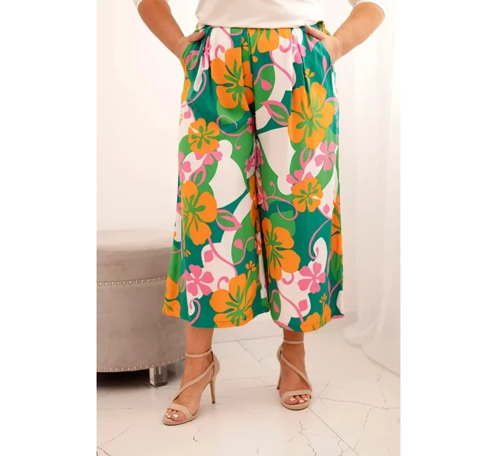 Dámské kalhoty Plus Size z viskózy s květinovým vzorem oranžová