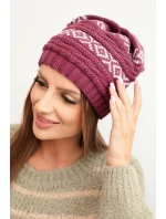 Dámská zimní čepice s vzorem a vlnou K425 tmavě fialová Dámská zimní čepice s vzorem a vlnou K425 tmavě fialová