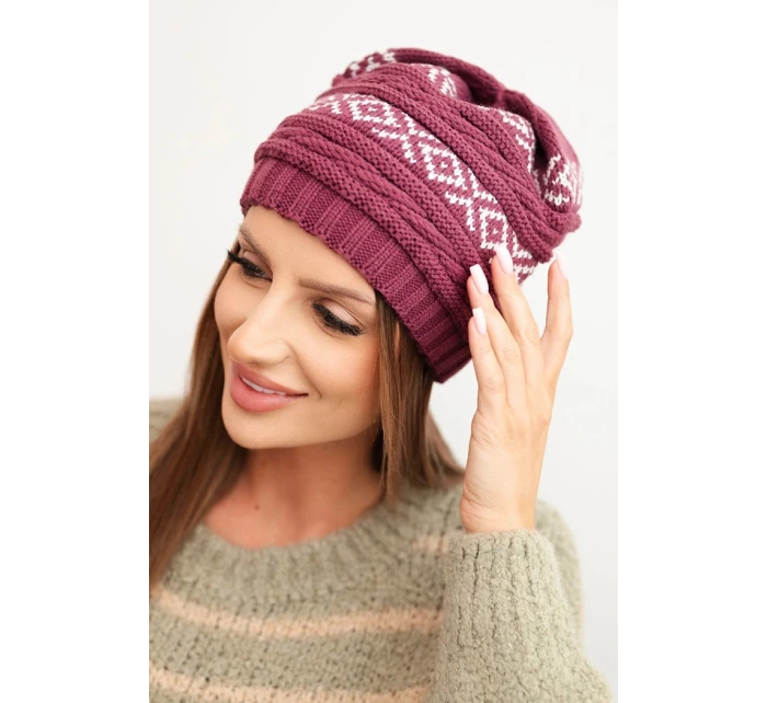Dámská zimní čepice s vzorem a vlnou K425 tmavě fialová Dámská zimní čepice s vzorem a vlnou K425 tmavě fialová