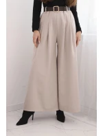Dámské kalhoty s širokým nohavicí a pásem béžové Dámské kalhoty s širokým nohavicí a pásem béžové