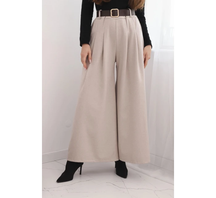 Dámské kalhoty s širokým nohavicí a pásem béžové Dámské kalhoty s širokým nohavicí a pásem béžové