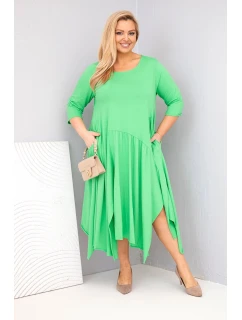 Dámské bavlněné šaty Plus Size s asymetrickým lemem světle zelená