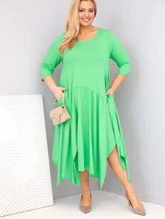 Dámské bavlněné šaty Plus Size s asymetrickým lemem světle zelená
