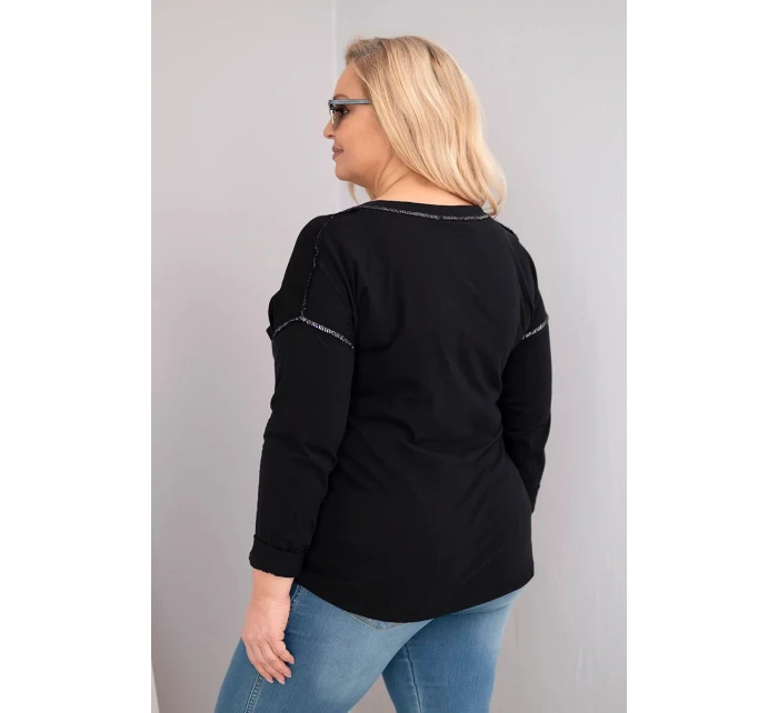 Dámská blůza Plus Size s nápisem Love You More roztrhaná černá