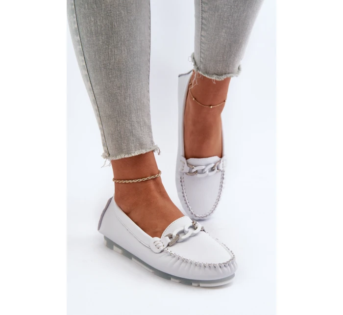 Bílé Dámské Kožené Mokasíny S Ozdobou S.Barski LR339