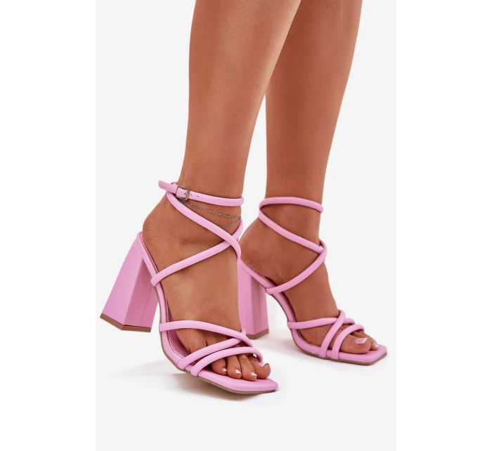 Dámské sandály na podpatku s pásky růžové model 21698669 - Boto Dámské sandály na podpatku s pásky růžové model 21698669 - Boto