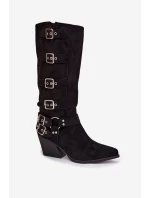 Kozačky Kovbojky na podpatku s přezkami Černé model 21710975 - Boto