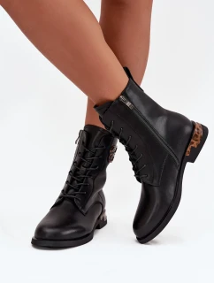 Kožené dámské kotníkové boty na plochém podpatku s ozdobou vyhřívané Artiker 57C1064 Černé