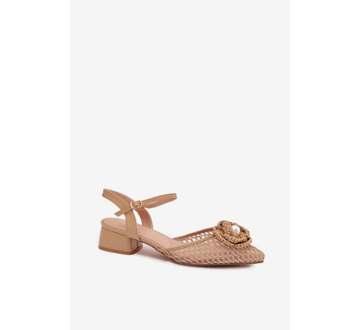 Dámské sandály na klínku s ozdobným detailem tmavě béžové Vionessa