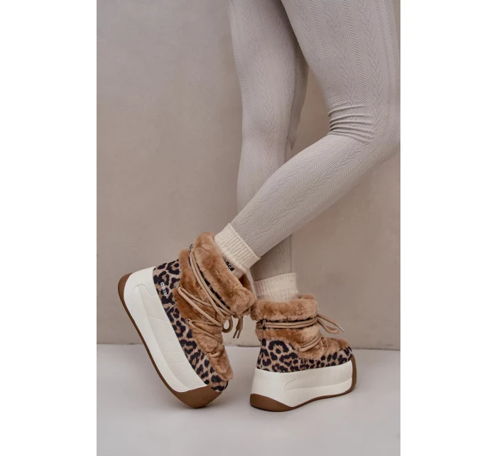 Kožené Dámské Sněhule Na Silné Podešvi S Kožešinou Leopard Big Star Hnědé Kožené Dámské Sněhule Na Silné Podešvi S Kožešinou Leopard Big Star Hnědé