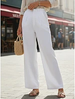 Dámské lněné kalhoty s širokými nohavicemi bílé UY3078 - FashionStreet Dámské lněné kalhoty s širokými nohavicemi bílé UY3078 - FashionStreet