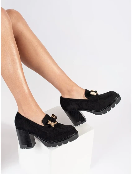 Exkluzívní dámské černé  polobotky na širokém podpatku