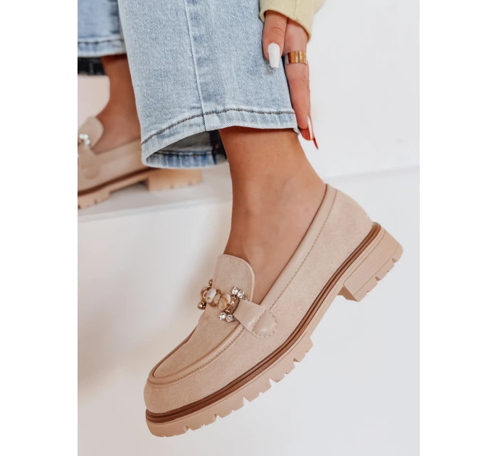 Dámské mokasíny s plochou podrážkou LOFINKA beige FashionStreet ZY0797