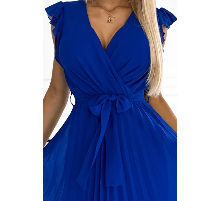 374-4 POLINA Plisované šaty s výstřihem a volánky - CHABROW