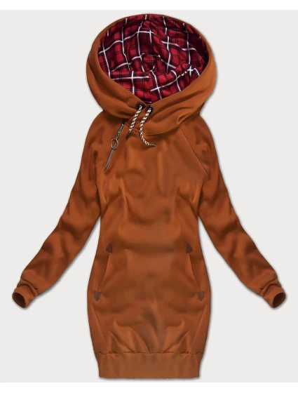 Dlouhá dámská mikina v karamelové barvě (AMG-738/1)