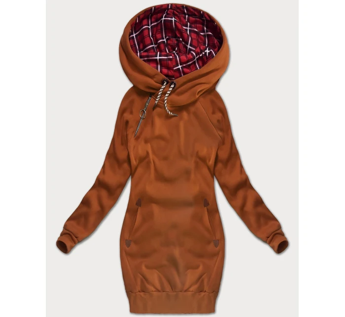 Dlouhá dámská mikina v karamelové barvě (AMG-738/1)