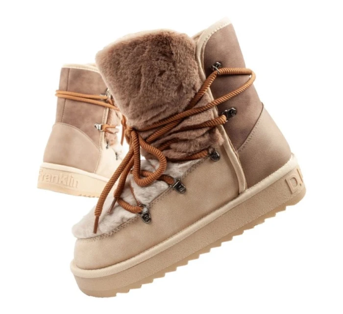 D.Franklin sněhule dámské zimní módní kožešinové zateplené hnědé béžové vysoké dámské