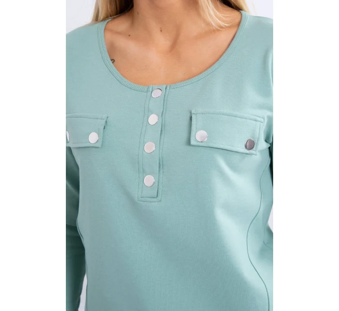 Sada s knoflíkovým výstřihem tmavě mátová