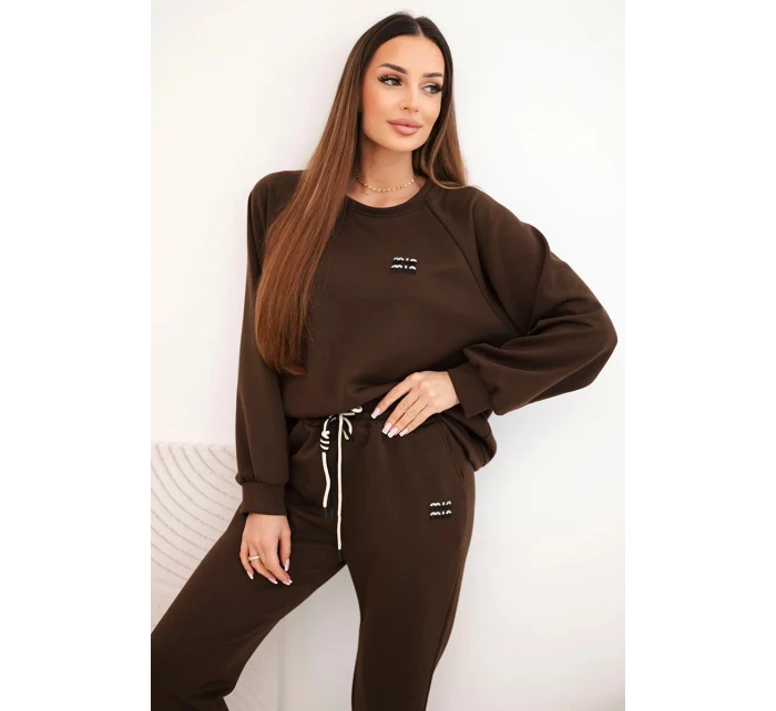 Dámský komplet z viskózy s mikinou a kalhotami hnědý