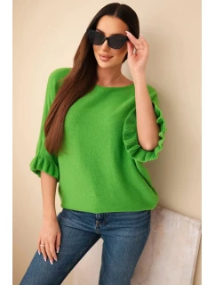 Dámský svetr typu model 21949264 s kulatým výstřihem zelený - K-Fashion